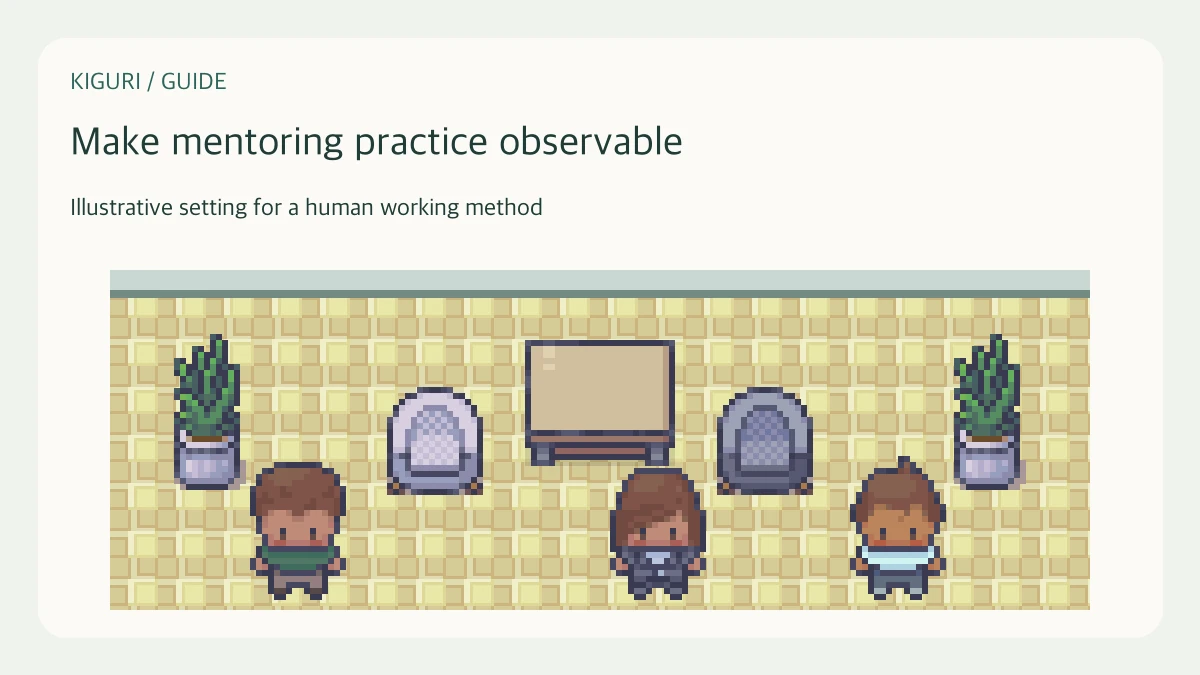 An office illustration accompanying the guide “Agree on a mentoring plan with observable practice”
