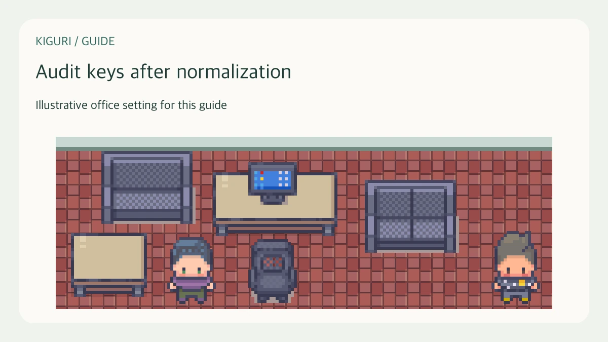 Illustrative setting to audit keys after normalization