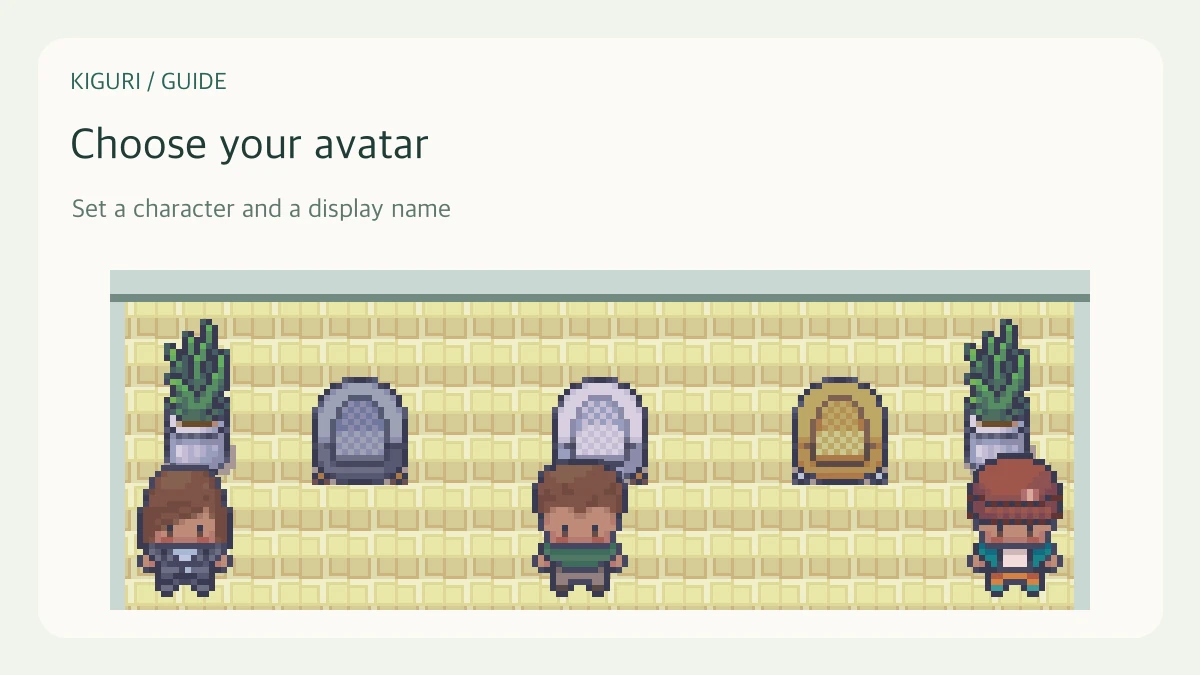 An illustrative office scene with characters and furniture for choose your avatar