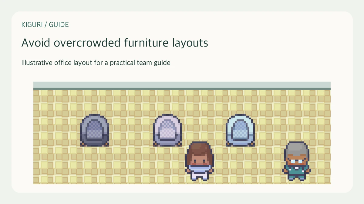 Illustrative pixel-art office scene for avoid overcrowded furniture layouts