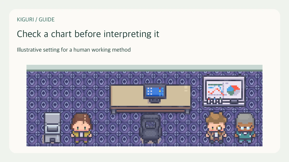 Illustrative office scene for check a chart before interpreting it