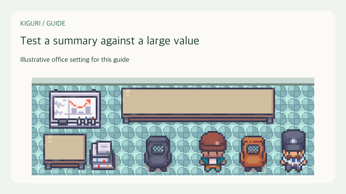 Illustrative setting to test a summary against a large value