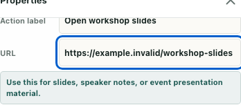 Configure a presentation object to open the intended resource — actual interface with fictional local example data