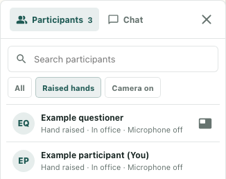 Coordinate and withdraw a raised-hand request — actual interface with fictional local example data