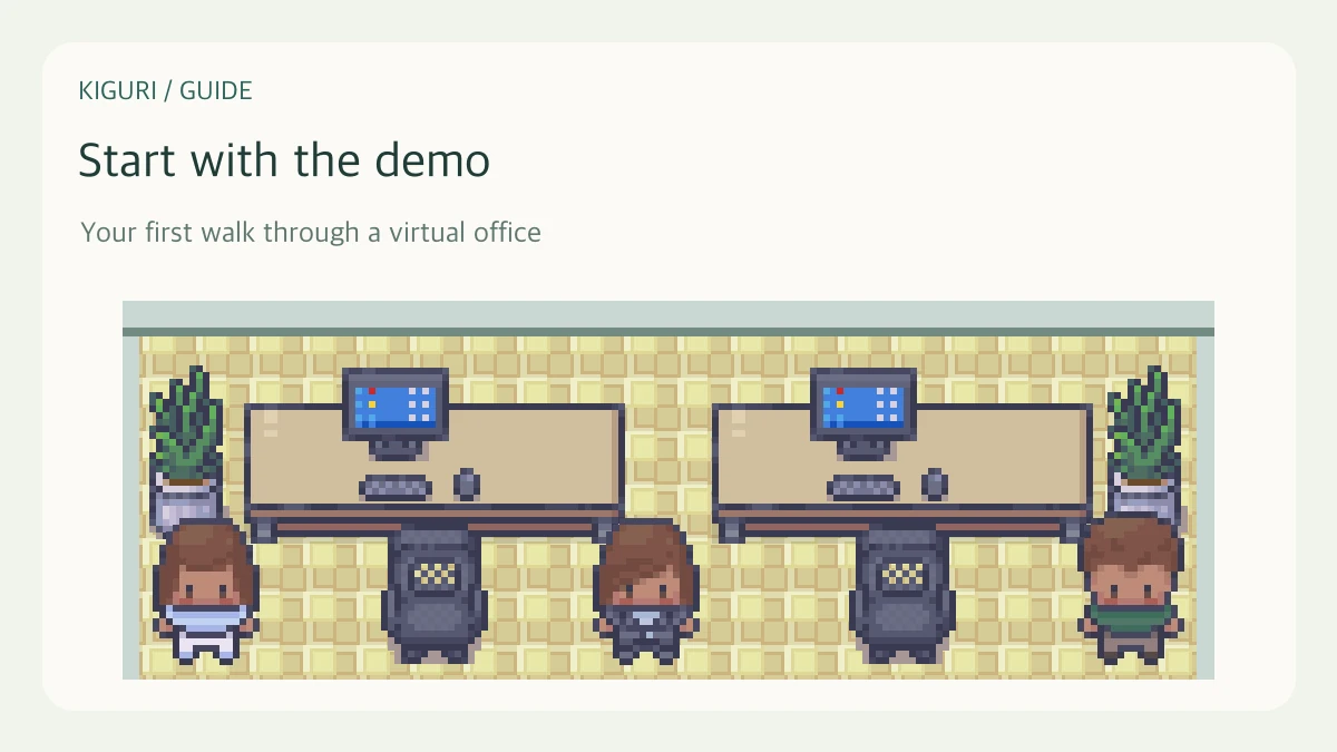 An illustrative office scene with characters and furniture for start with the demo