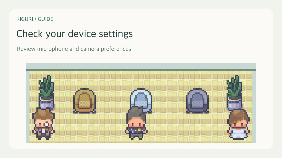 An illustrative office scene with characters and furniture for check your device settings