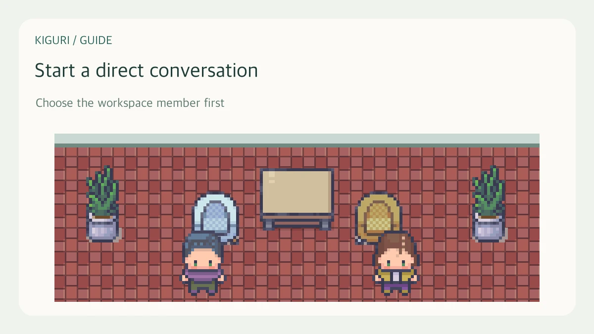 An illustrative two person lounge scene with existing Kiguri furniture and characters