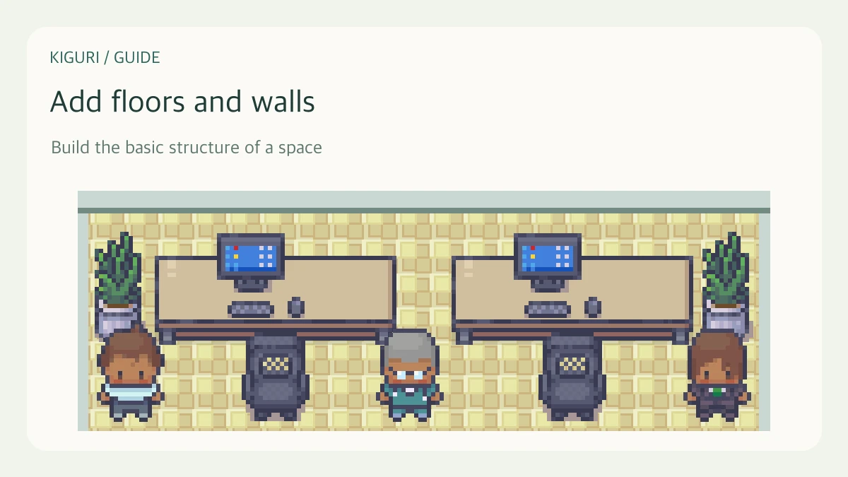 An illustrative office scene with characters and furniture for add floors and walls