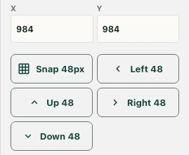 Object X and Y fields with Snap 48px and grid movement controls