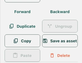 Duplicate, Ungroup, Copy and Save as asset actions for a built-in building