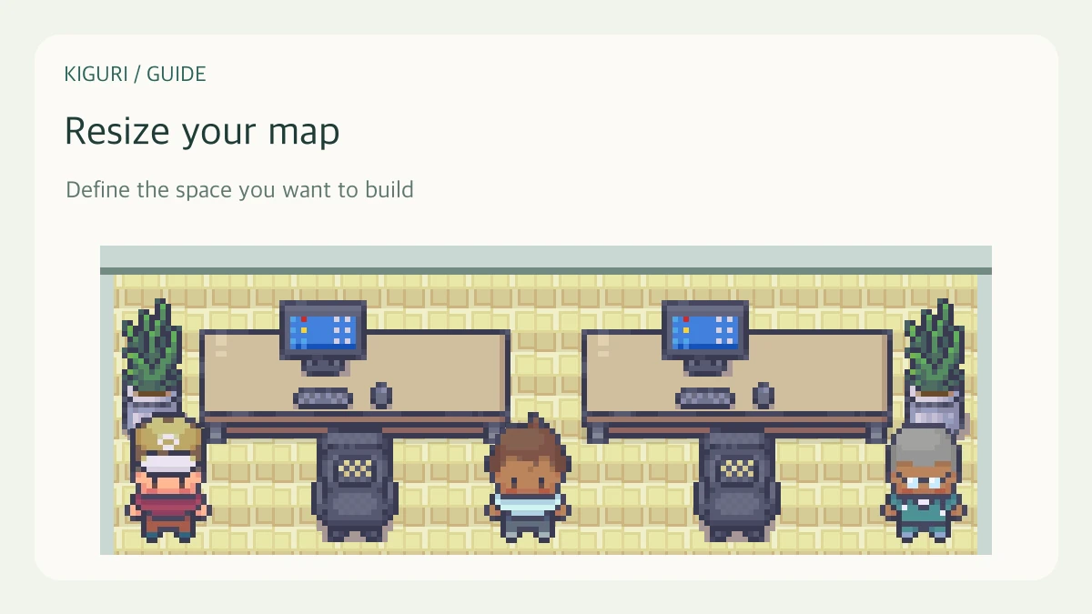 An illustrative office scene with characters and furniture for resize your map