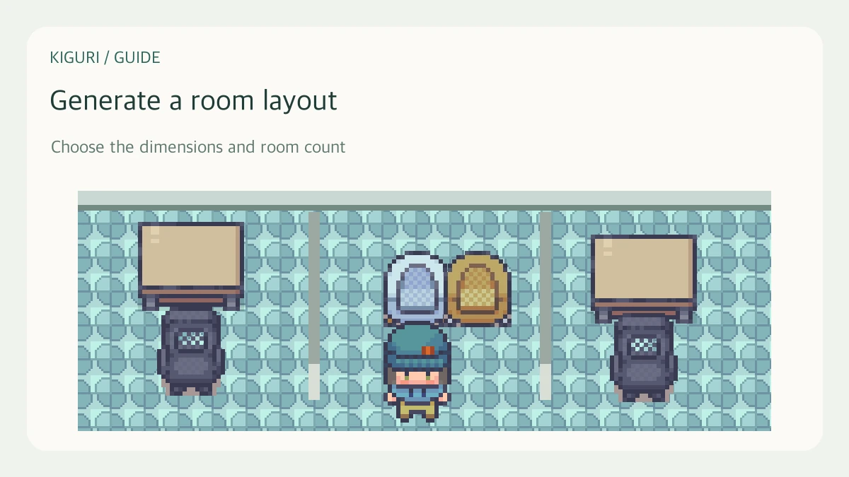 An illustrative three partition office scene with existing Kiguri furniture and characters