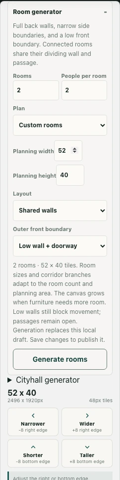 Room generation options and the Generate rooms control