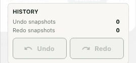 History snapshot counts and the Undo and Redo controls