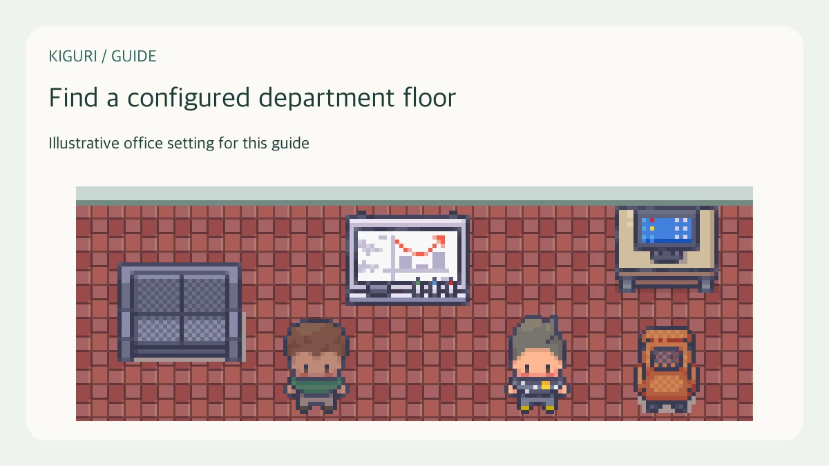 Illustrative office scene to find a configured department floor