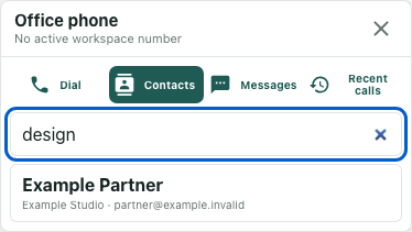 Existing contact search and no-match states shown in a synthetic isolated native UI example