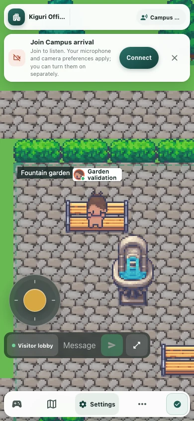 A test character sitting on a garden bench