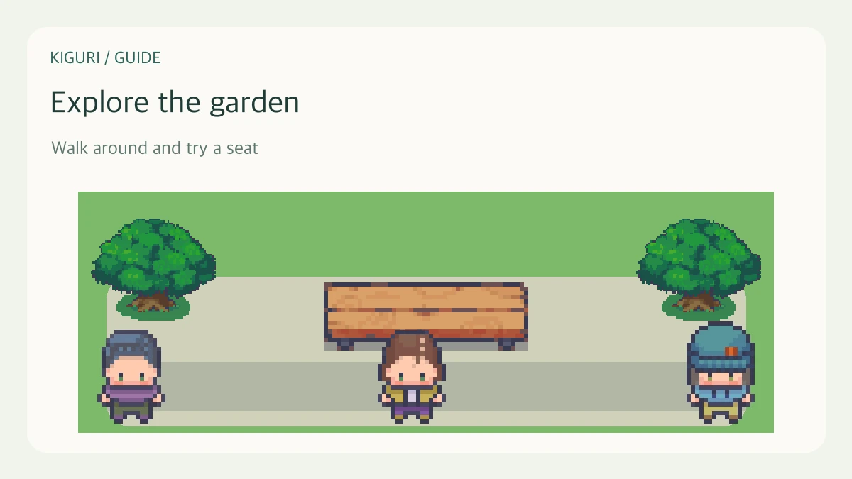 An illustrative office scene with characters and furniture for explore the garden