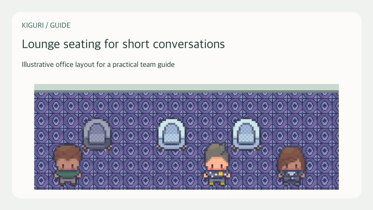 Illustrative pixel-art office scene for lounge seating for short conversations
