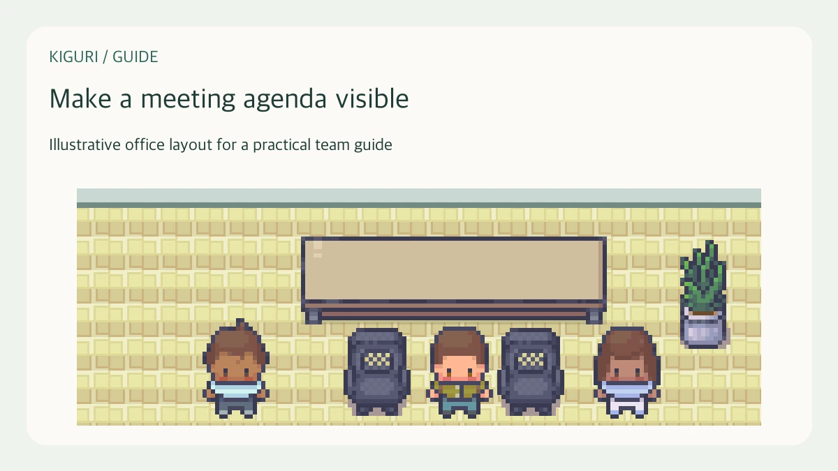 Illustrative pixel-art office scene for make a meeting agenda visible