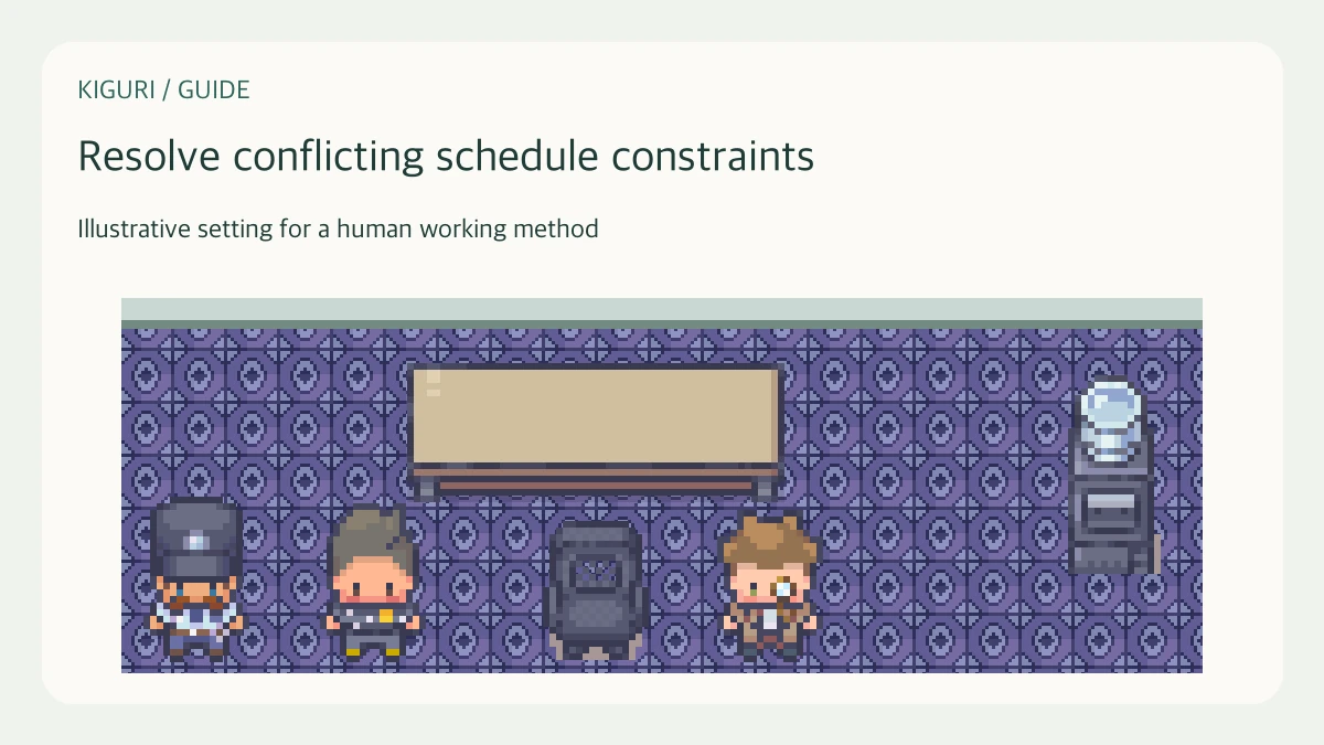 Illustrative office scene for resolve conflicting schedule constraints