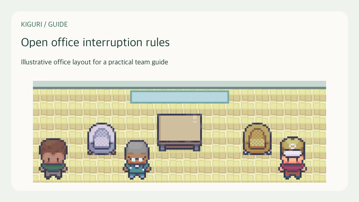 Illustrative pixel-art office scene for open office interruption rules