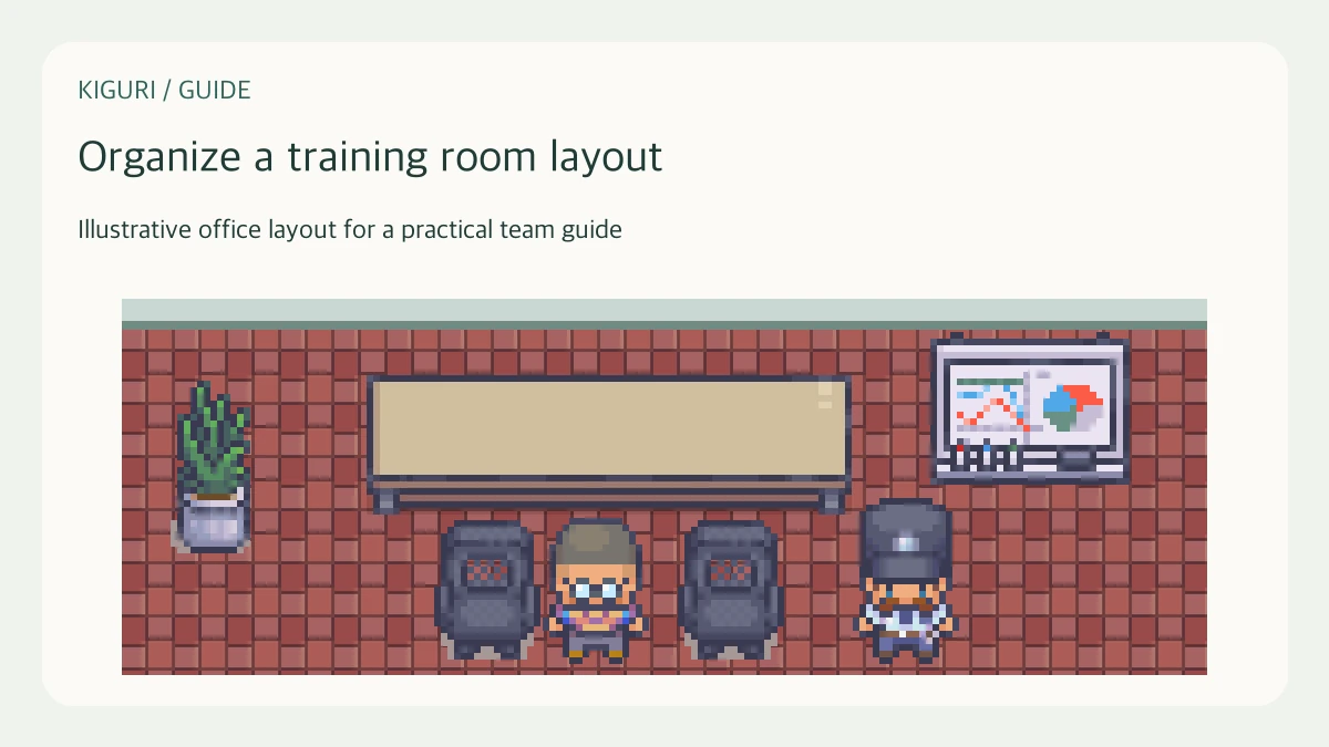 Illustrative pixel-art office scene for organize a training room layout
