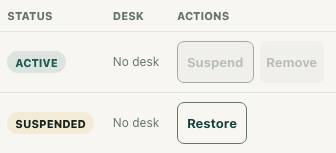 Pause and restore a workspace membership deliberately — actual interface with fictional local example data