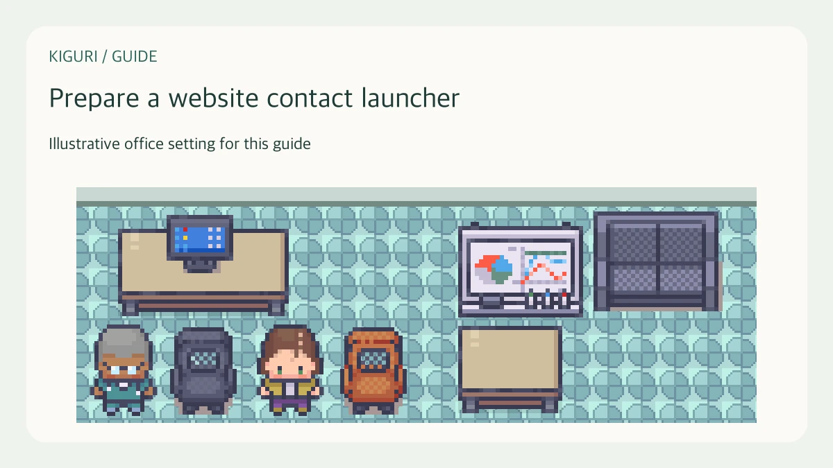 Illustrative office setting to prepare a website contact launcher