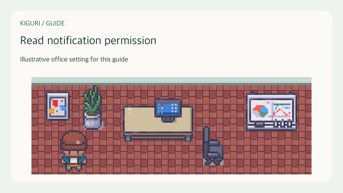 Illustrative office scene to read notification permission