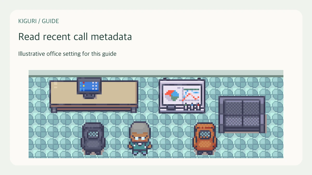 Illustrative office scene to read recent call metadata