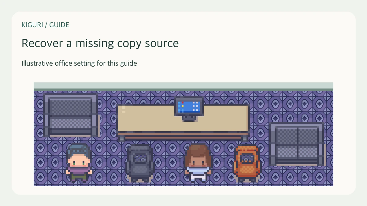 Illustrative office scene to recover a missing copy source