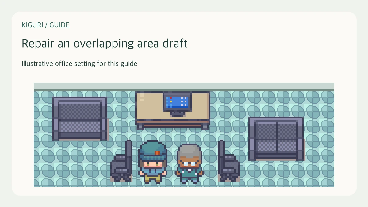 Illustrative office scene to repair an overlapping area draft