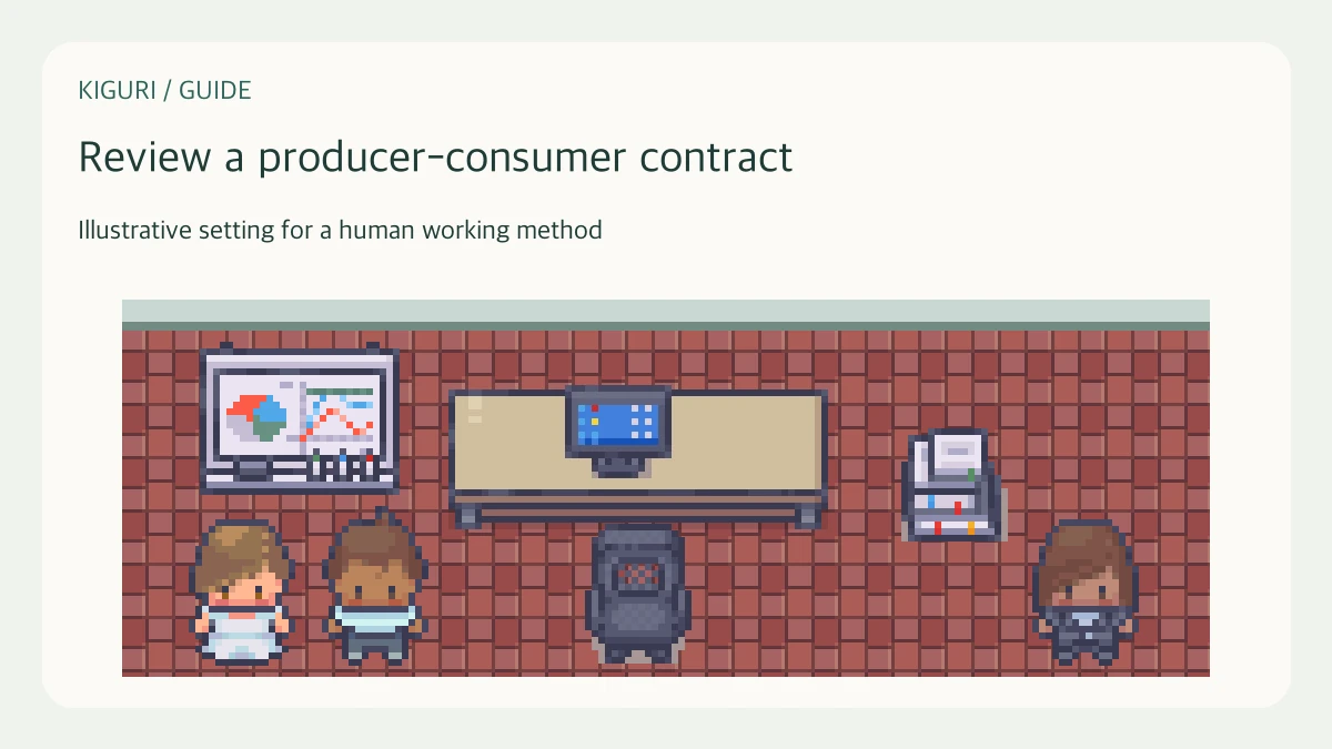 Illustrative office scene for review a producer-consumer contract