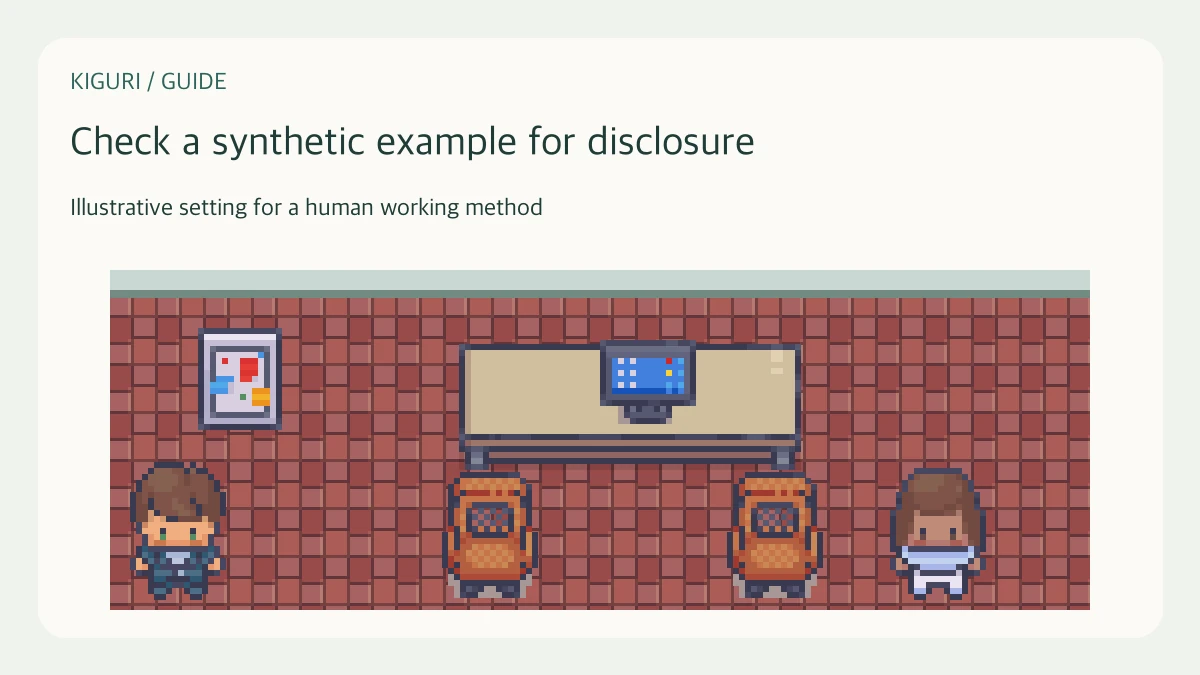 Illustrative office scene for check a synthetic example for disclosure