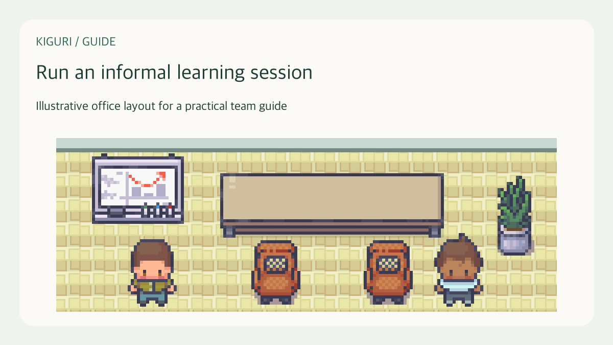 Illustrative pixel-art office scene for run an informal learning session