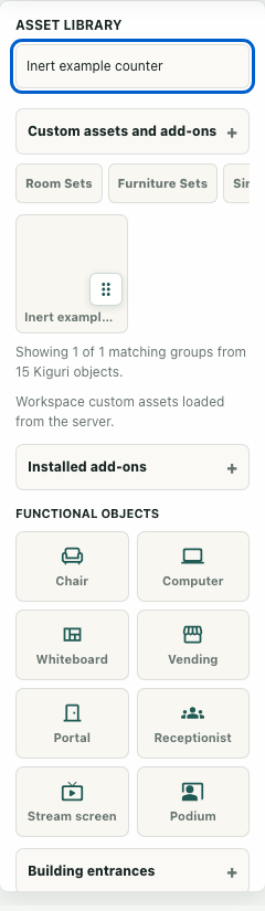 Save and reuse an edited assembly from the workspace catalog — actual interface with fictional local example data