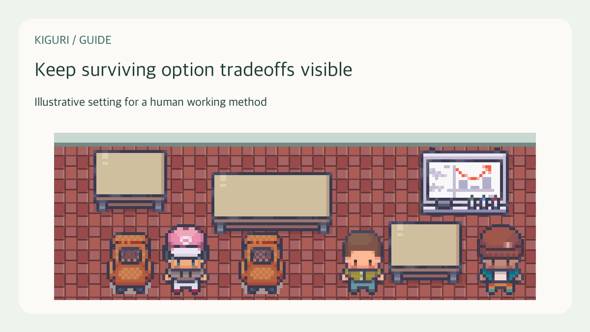 Illustrative office scene for keep surviving option tradeoffs visible