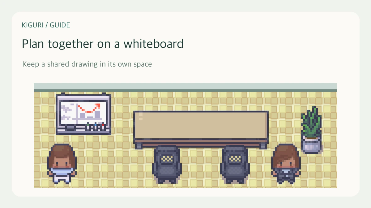 An illustrative planning classroom scene with existing Kiguri furniture and characters