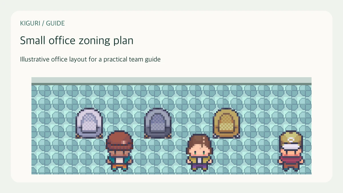 Illustrative pixel-art office scene for small office zoning plan