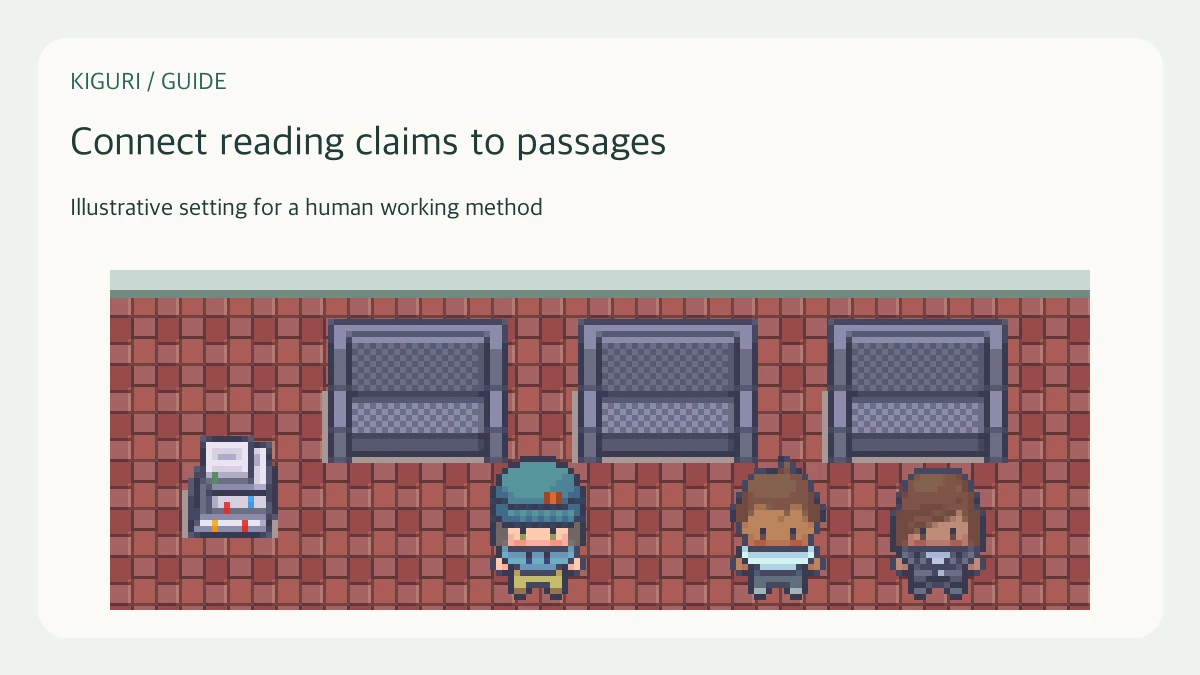 An office illustration accompanying the guide “Trace claims in a small-group reading discussion”