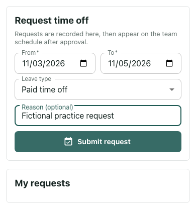 People and leave request state shown in a synthetic isolated native UI example