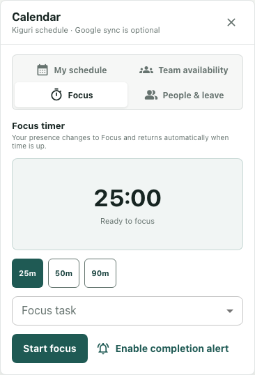 Focus timer start/end/restoration shown in a synthetic isolated native UI example