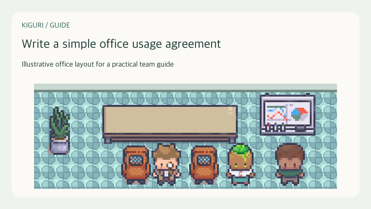 Illustrative pixel-art office scene for write a simple office usage agreement